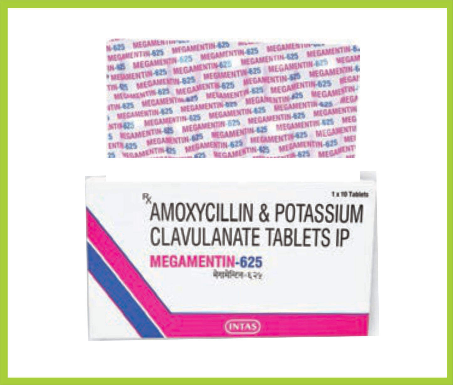 MEGAMENTIN-625 10 TAB (Amoxycillin 500 mg + Clavulanic Acid 125 mg) by Intas