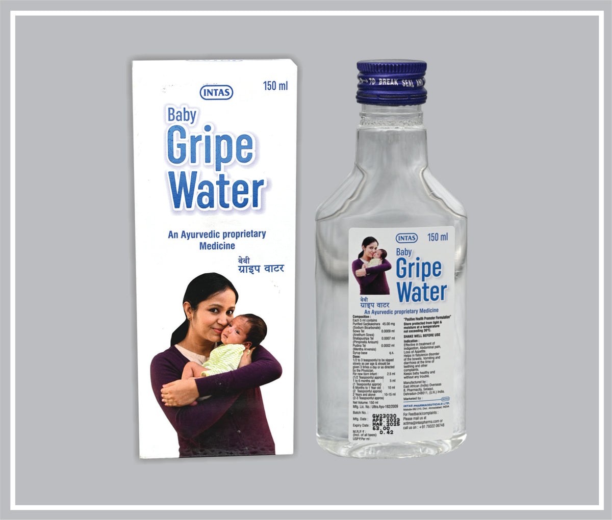Intas Baby Gripe Water 150 Ml (Sarjikakshara 45Mg + Sowa Tel (Anethum Sowa) .0009Ml + Shatapushpa Tel (Pimpenalla Anesum ) 0.0007Ml + Pudina Tel 0.0002Ml /5Ml ) By Intas