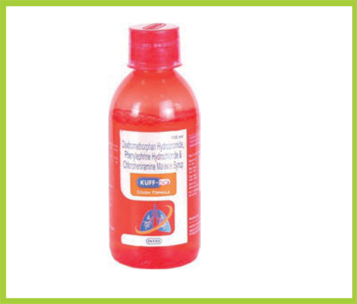 Kuff-D  Nf 100 Ml (Pvc Label) Dextromethorphan Hydrobromide 10 mg + Chlorpheniramine Maleate 2 mg + Phenylephrine 5 mg/5 ml by Intas