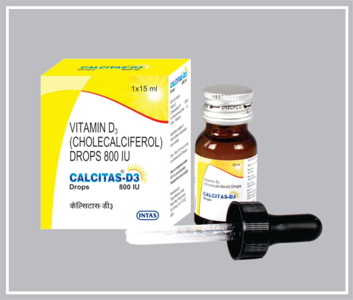 Calcitas-D3 Drops 15 Ml (Cholecalciferol 800 Iu Drops) By Intas