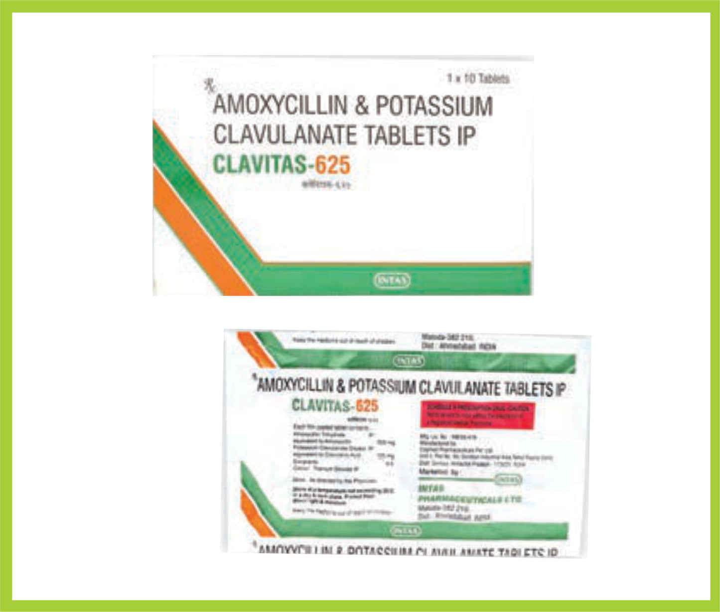 Clavitas-625 10 Tab (Amoxycillin 500 Mg, Potassium Clavulanate 125 Mg Tab) By Intas