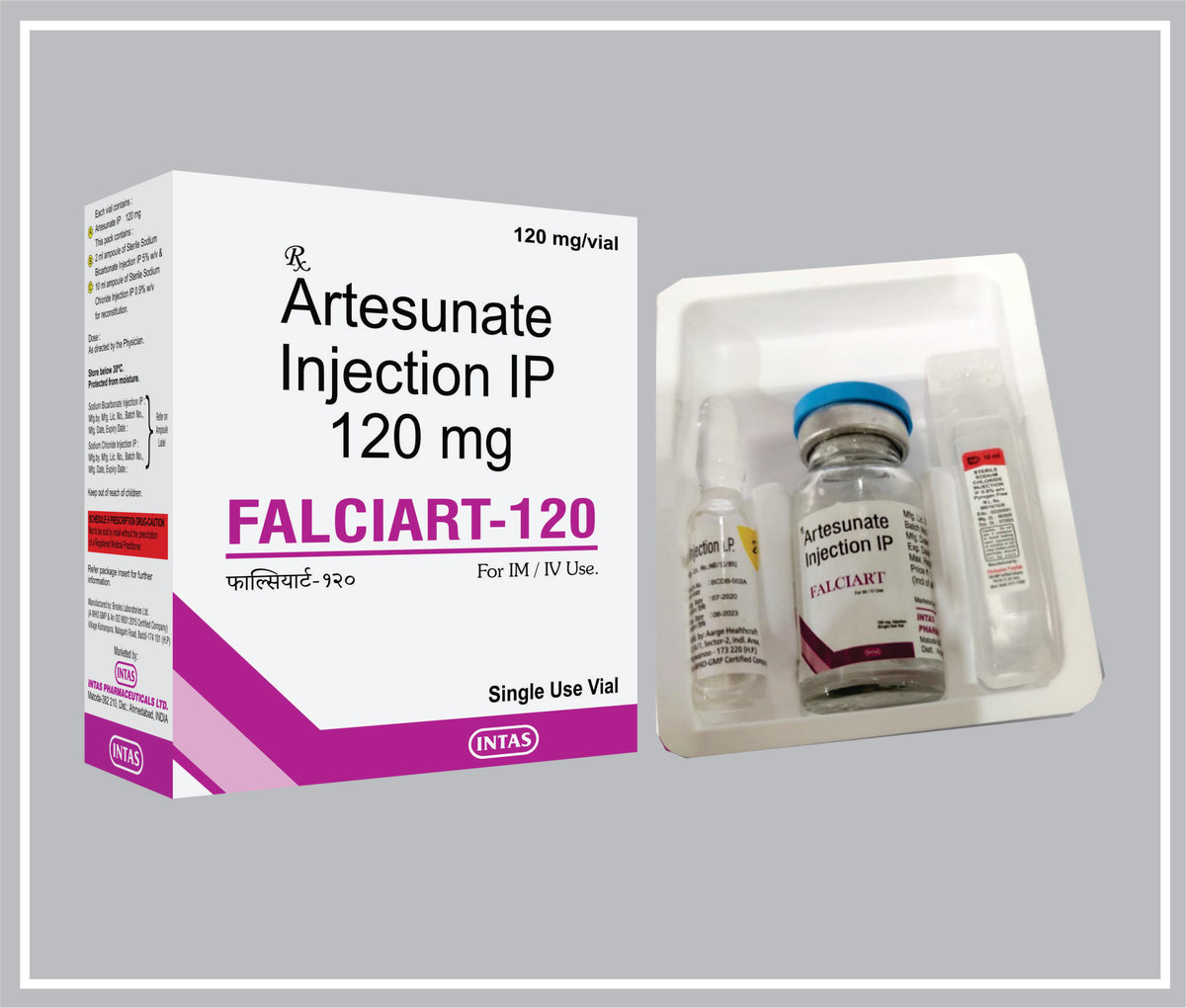 Falciart-120 Inj (Artesunate 120 Mg, Sodium Bicarbonate 5%/5 Ml, Sodium Chloride 0.9%/5 Ml Inj) By Intas