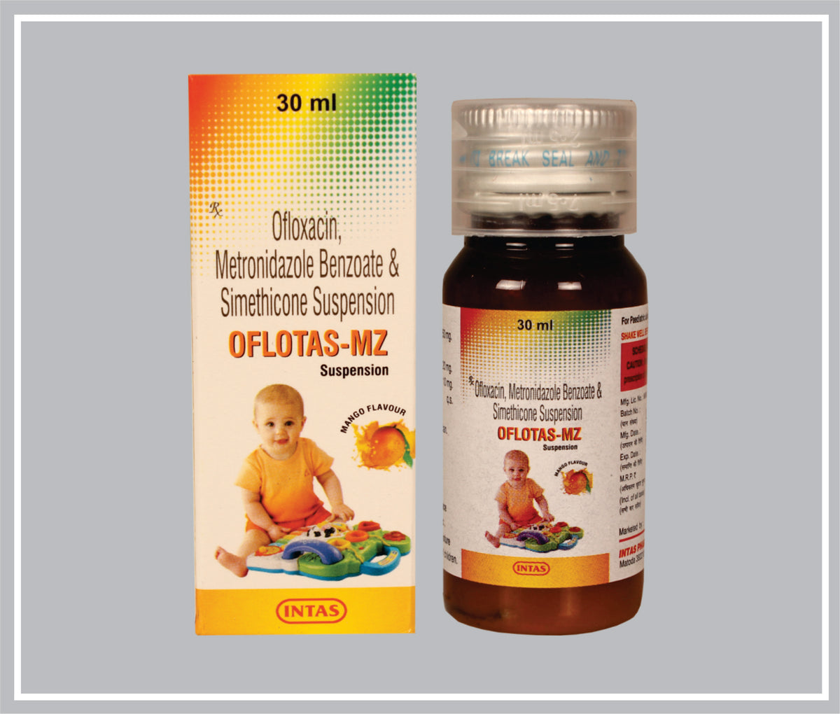 Oflotas-Mz Suspension 30 Ml (Ofloxacin 50Mg + Metronidazole 120Mg + Simethicone 10Mg /5Ml ) By Intas
