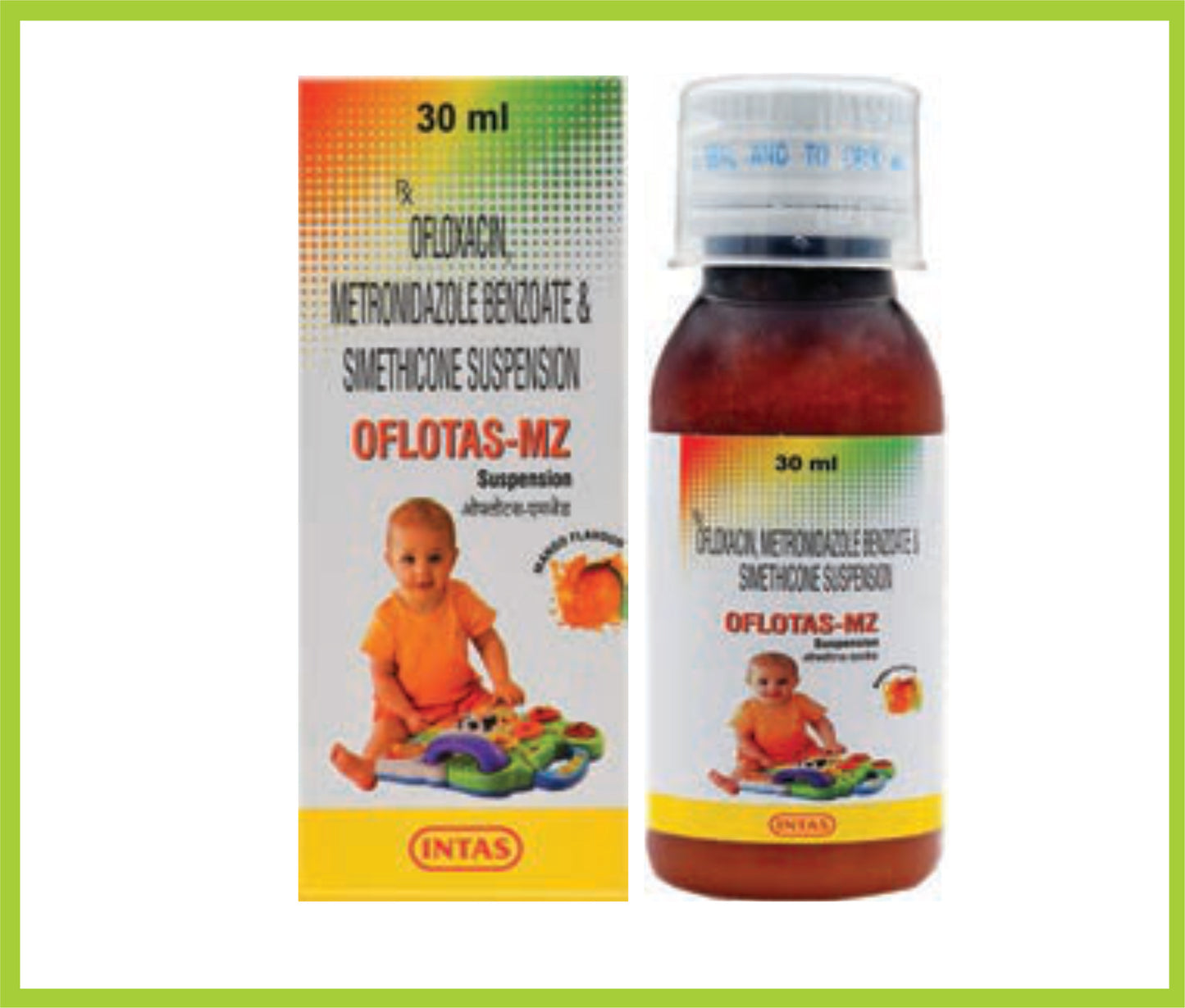 Oflogyl-Mz Suspension 30 Ml Ofloxacin 50 mg + Metronidazole 120 mg + Simethicone 10 mg by Intas