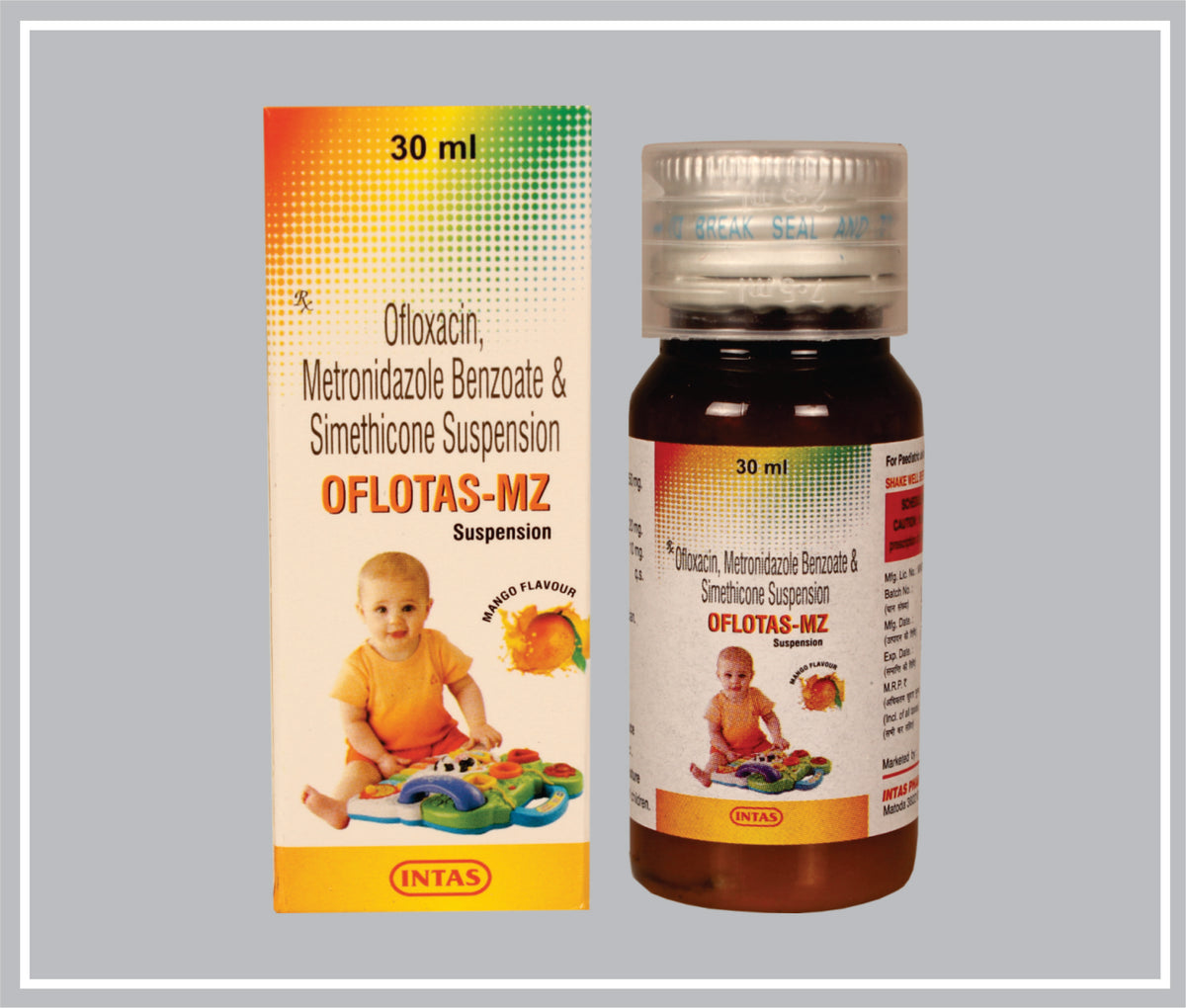 Oflogyl-Mz Suspension 30 Ml (Ofloxacin 50 Mg/5 Ml, Metronidazole 120 Mg/5 Ml, Simethicone 10 Mg/5 Ml Susp) By Intas