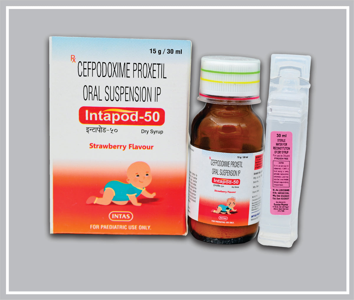 Intapod-50 Ds 30 Ml (Cefpodoxime Proxetil 50Mg /5Ml + Wfi ) By Intas