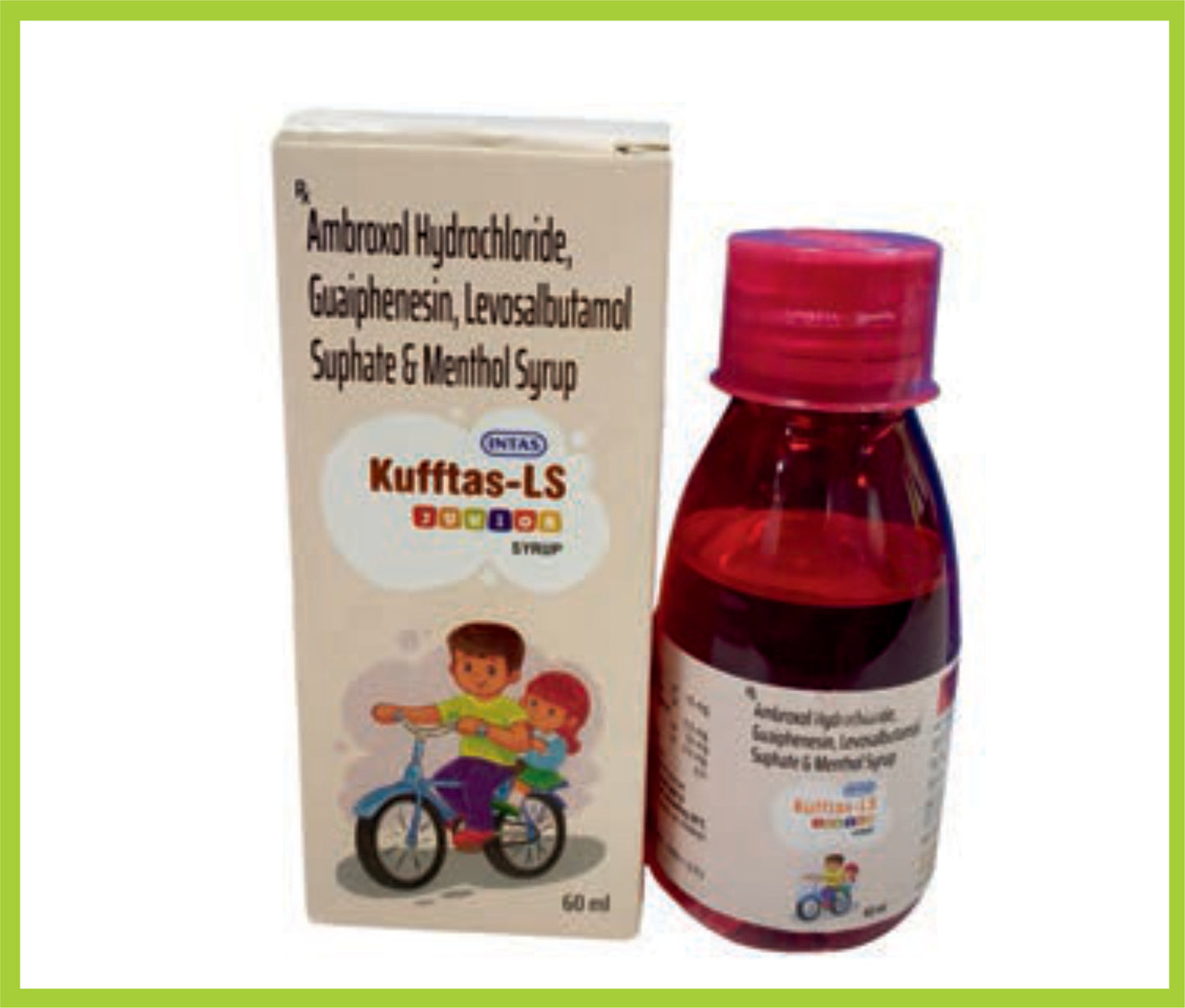 Kufftas Ls Junior Syrup 60 Ml Ambroxol Hydrochloride 15 mg + Levosalbutamol 0.5 mg + Guaiphenesin 50 mg + Menthol 0.5 mg by Intas
