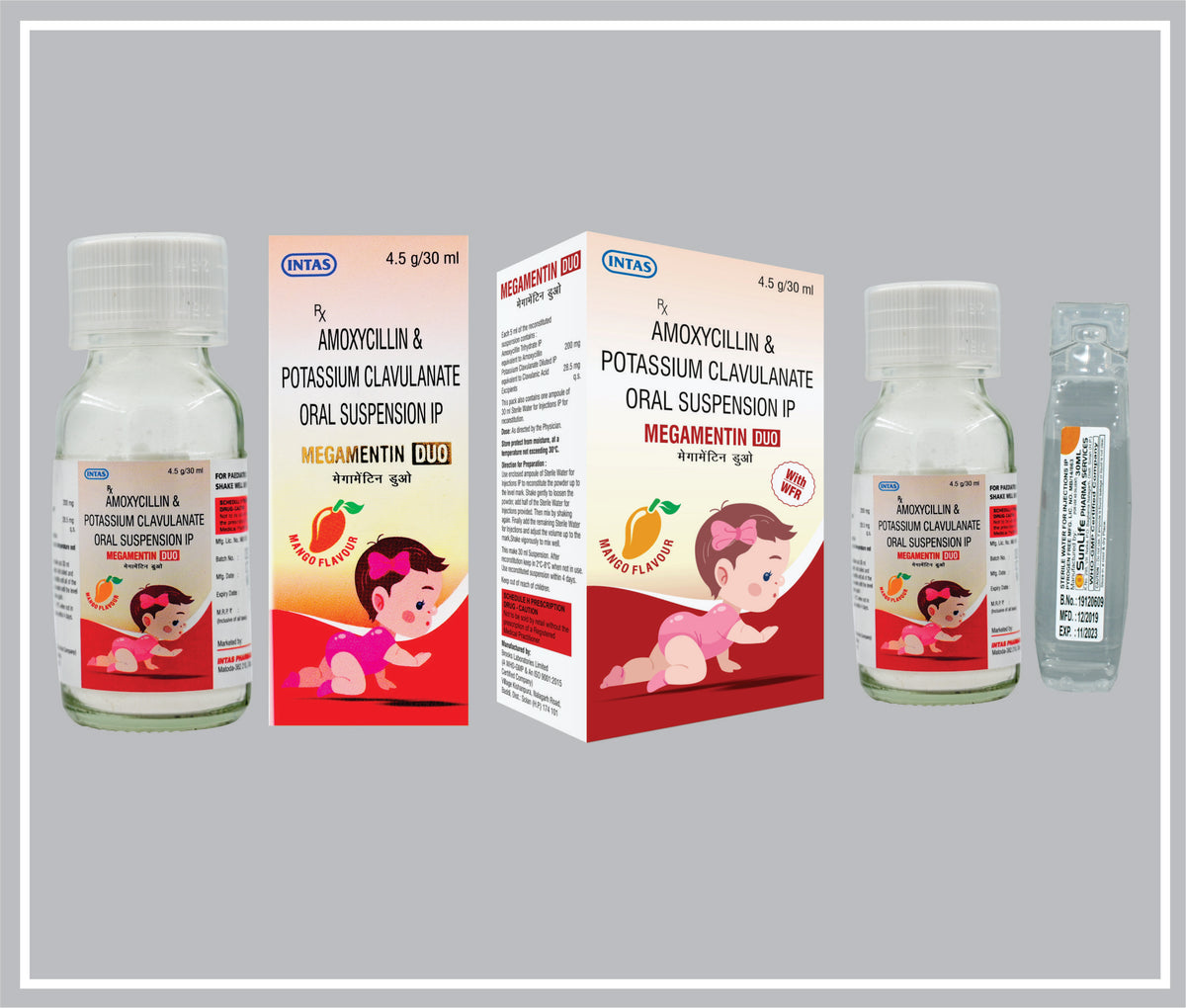 Megamentin Duo 30Ml (With Wfi) (Amoxycillin 200 Mg/5 Ml, Potassium Clavulanate 28.5 Mg/5 Ml Dry Syr) By Intas