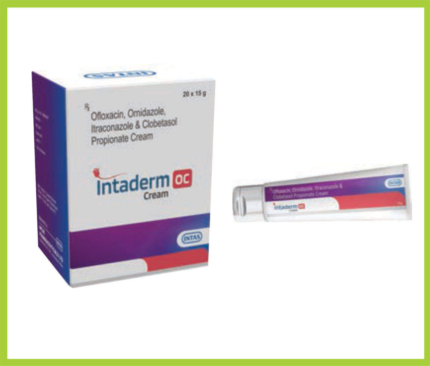 INTADERM OC 15GM (Ofloxacin 0.75% w/w + Ornidazole 2% w/w + Itraconazole 1% w/w + Clobetasol Propionate 0.05% w/w) by Intas