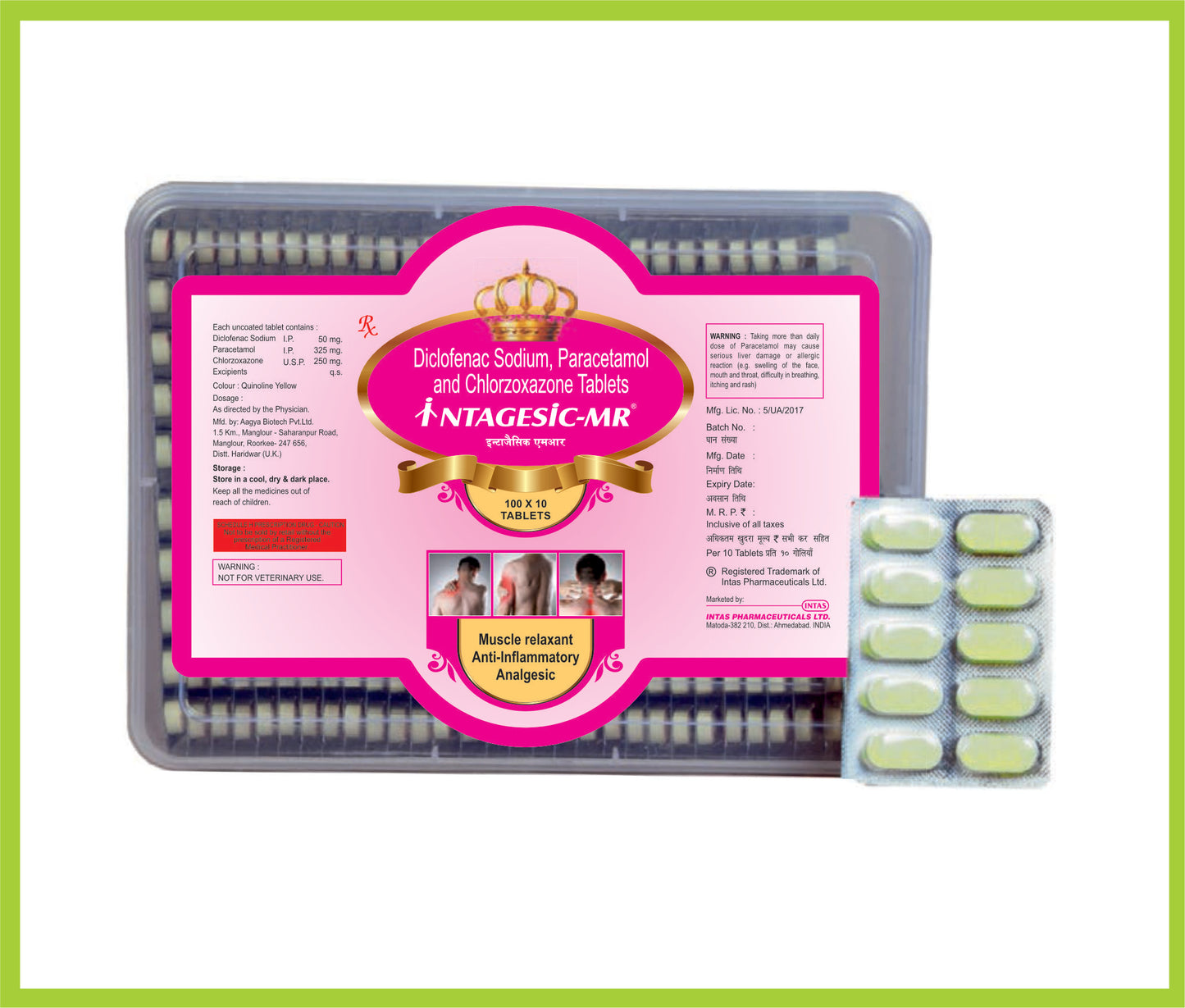 INTAGESIC MR 10T (NEW CELEBRATION PACK) (Diclofenac 50 mg + Paracetamol 325 mg + Chlorzoxazone 250 mg) by Intas