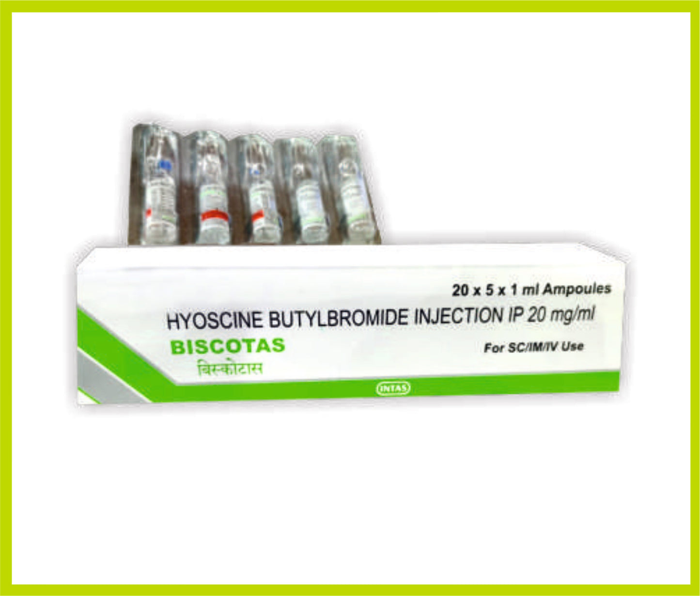 Biscotas 1Ml Inj. (Hyoscine Butylbromide 20 Mg/Ml Inj) By Intas