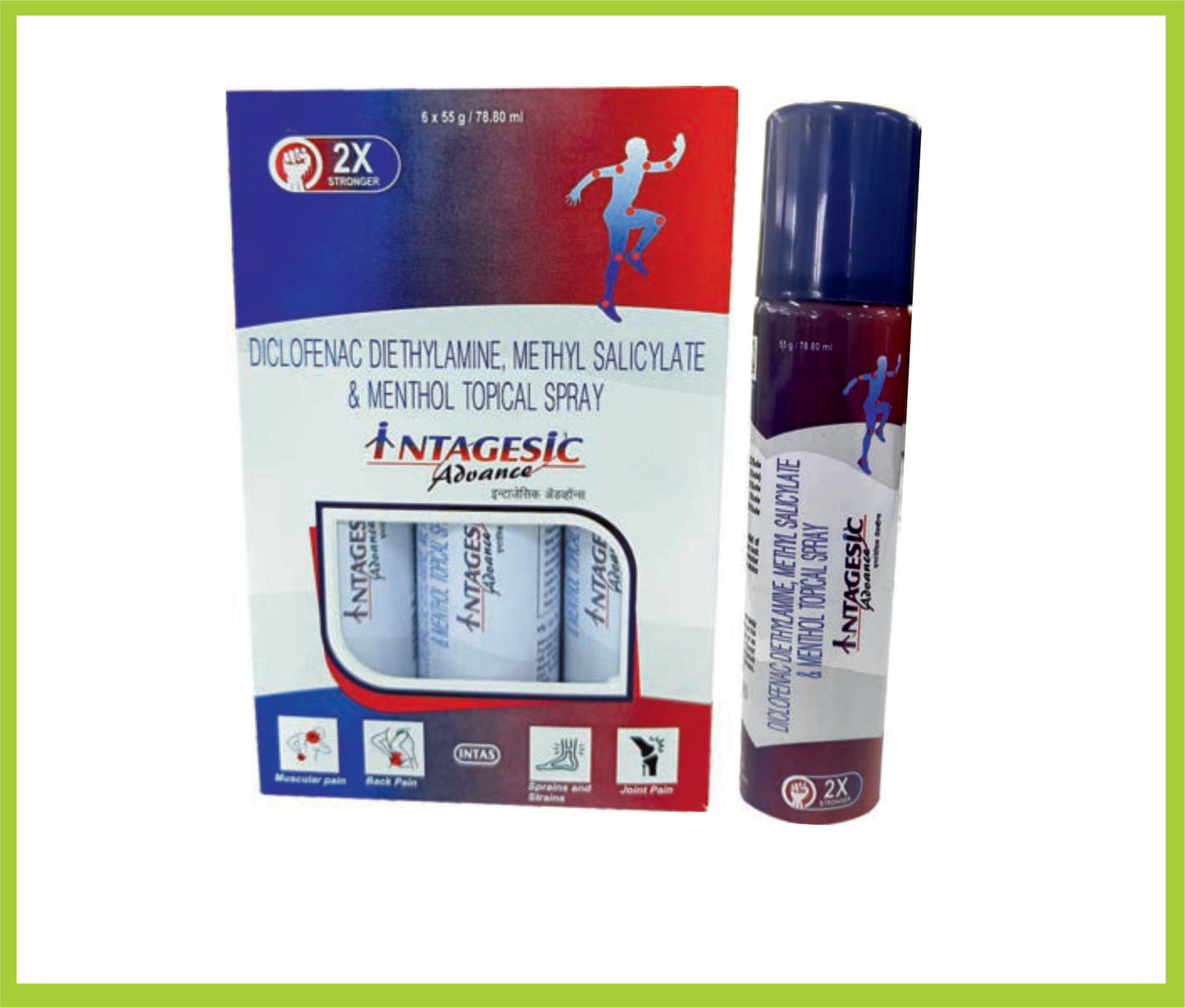 INTAGESIC ADVANCE SPRAY (Diclofenac Diethylamine 2.32% + Methyl Salicylate 10% + Linseed Oil 3% + Menthol 5%) by Intas