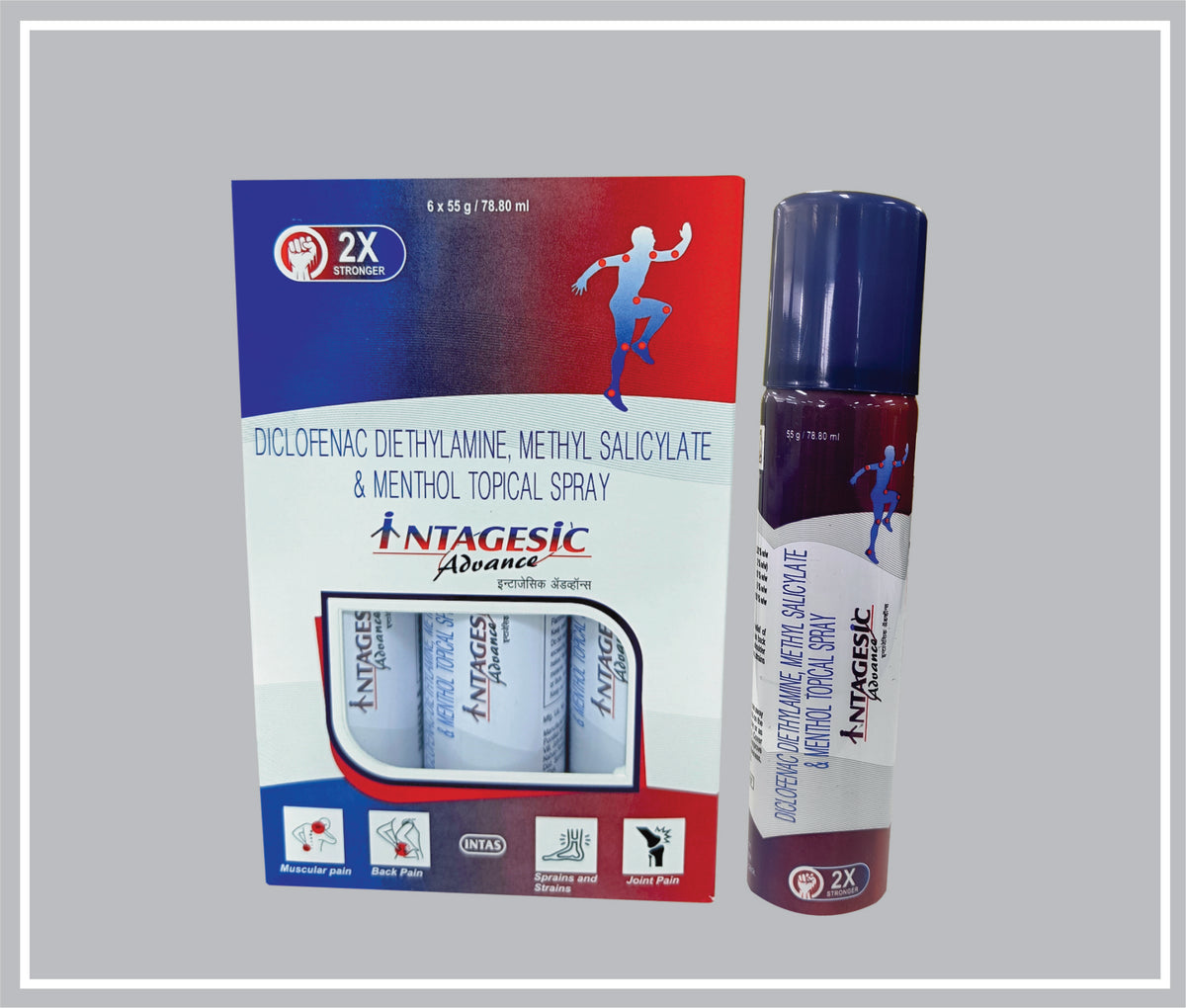 Intagesic Advance Spray (Diclofenac Diethylamine 2.32%W/W + Methyl Salicylate 10%W/W + Menthol 5%W/W) By Intas