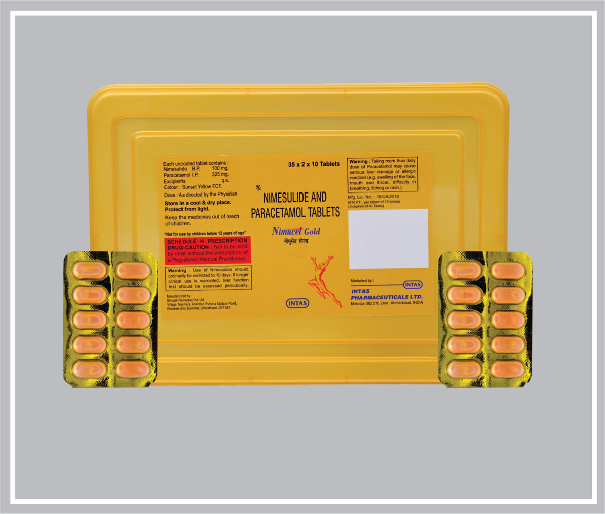 Nimucet Gold Tab (70X10) (Nimesulide 100 Mg, Paracetamol 325 Mg Tab) By Intas