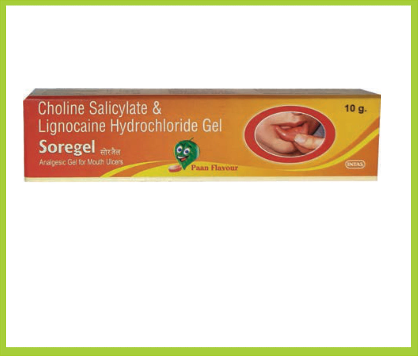 Soregel 10Gm (Combo) Choline Salicylate 8.7% + Lignocaine Hydrochloride 2% + Benzalkonium Chloride 0.01% by Intas