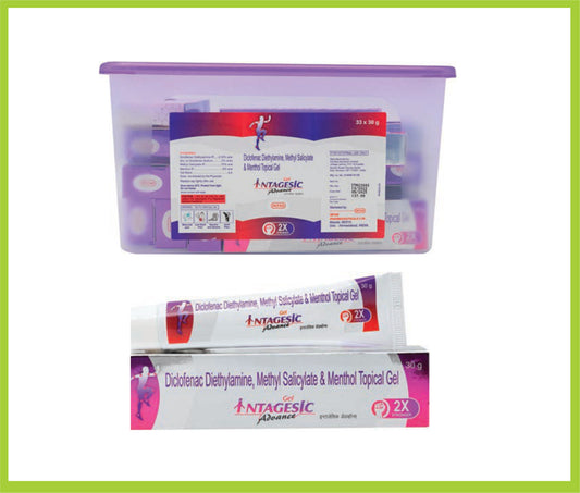 Intagesic Advance Gel 30Gm (Combo Diclofenac Diethylamine 2.32% + Methyl Salicylate 10% + Oleum Linseed Oil 3% + Menthol 5% by Intas