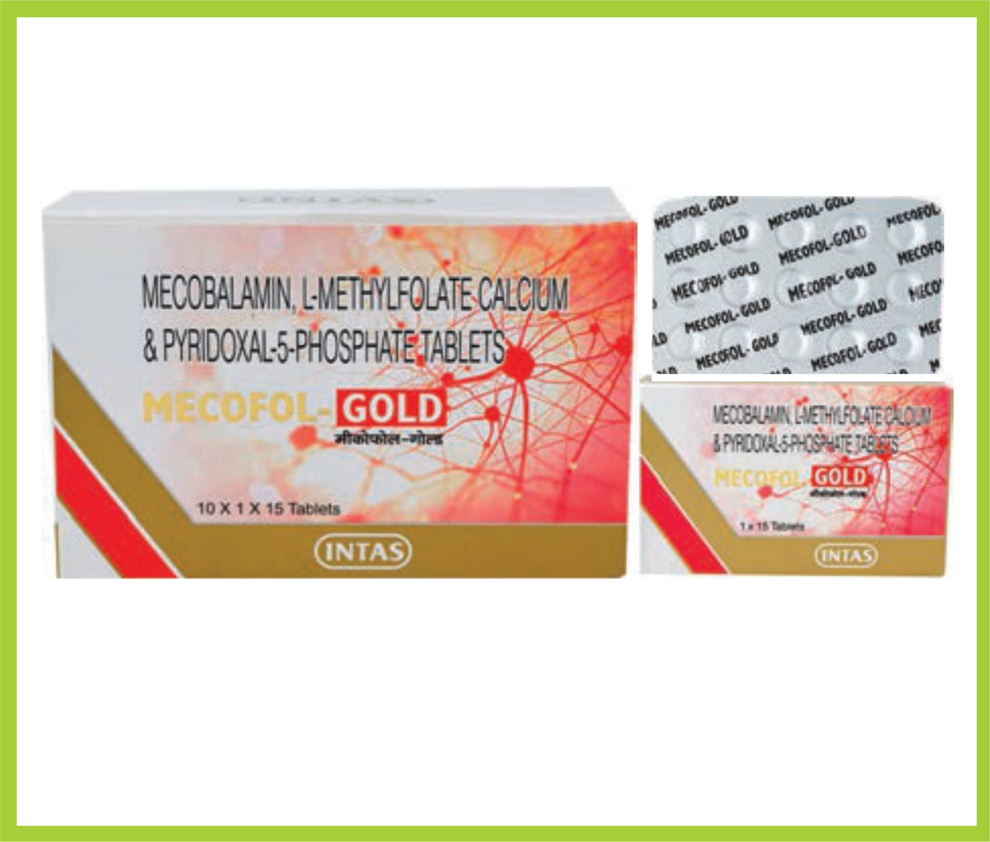 Mecofol Gold 15 Tab Methylcobalamin 1500 mcg + L-Methylfolate 1 mg + Pyridoxal-5-Phosphate by Intas