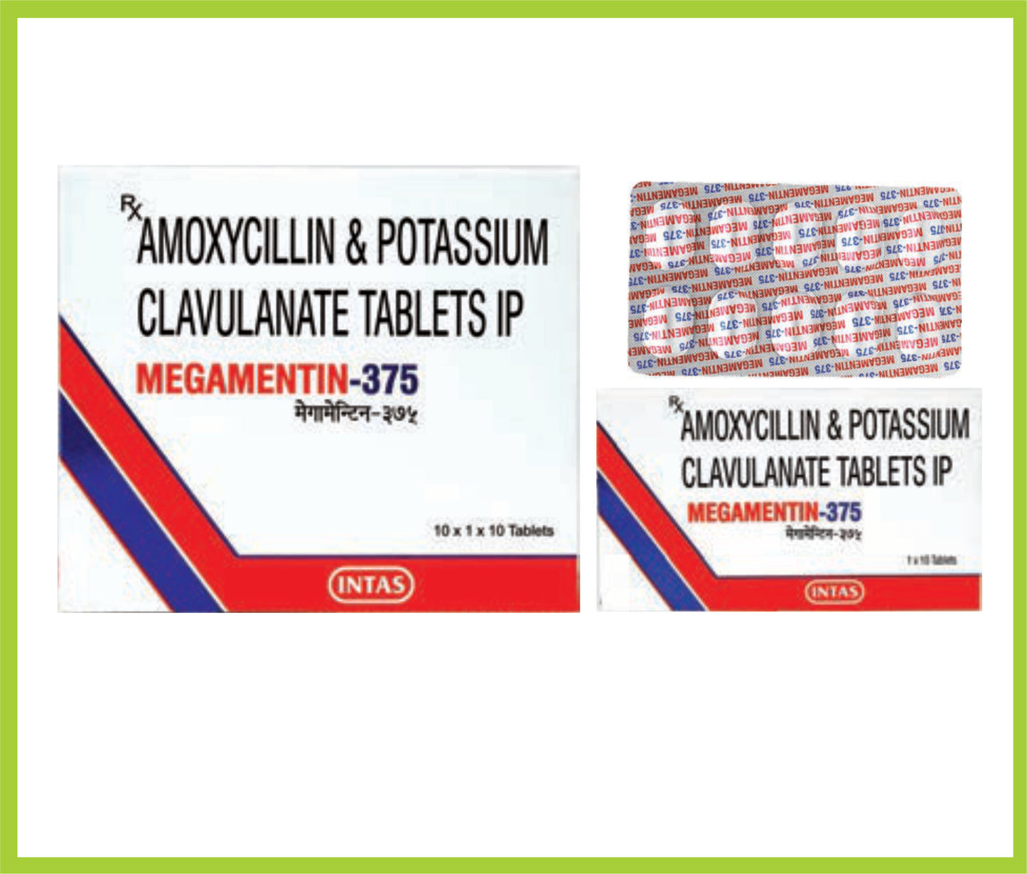 MEGAMENTIN-375 10 TAB (Amoxycillin 250 mg + Clavulanic Acid 125 mg) by Intas