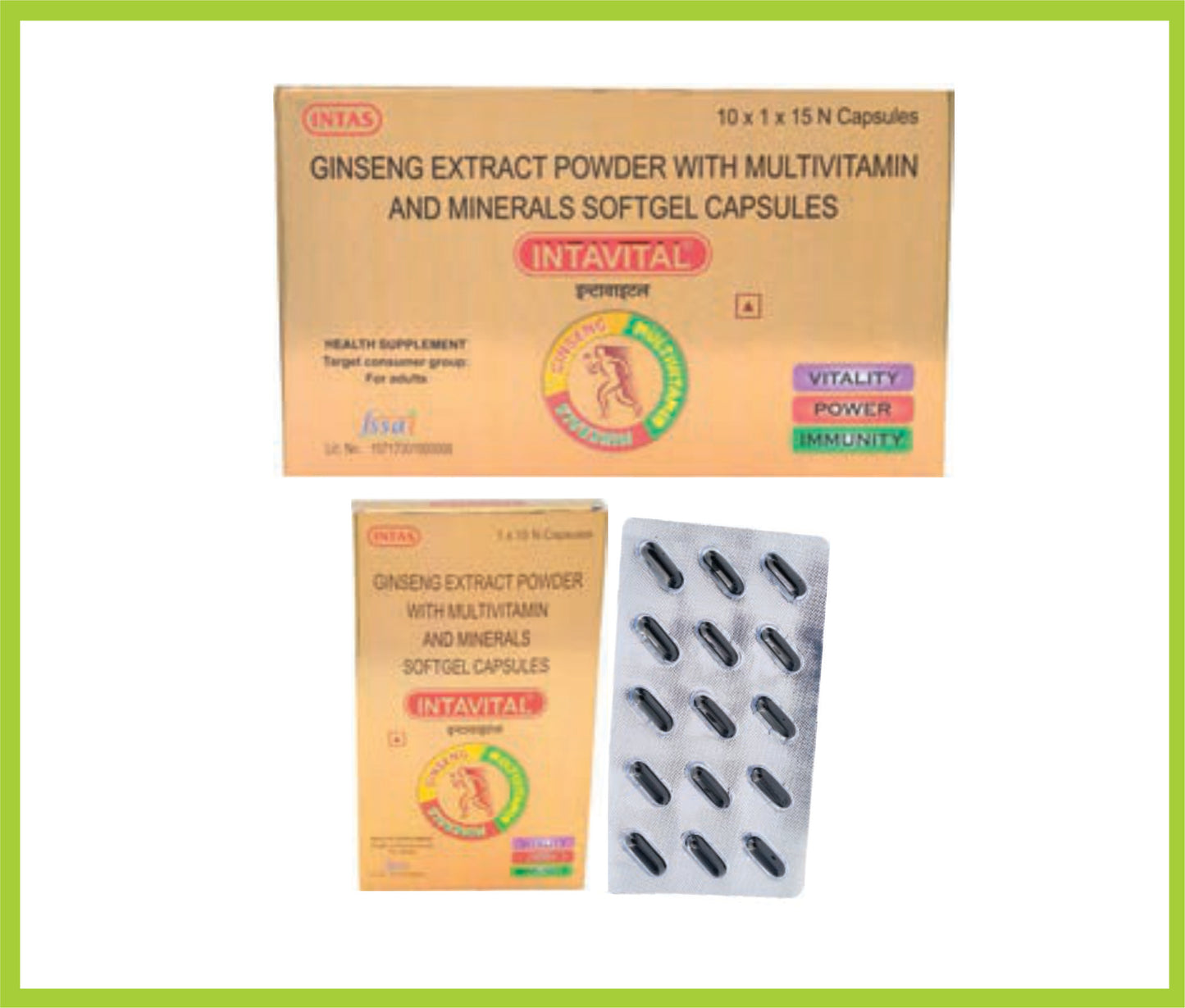 Intavital 15 Cap (Ginseng Extract 42.5 Mg, Multivitamin, Multiminerals Softgel Cap) By Intas