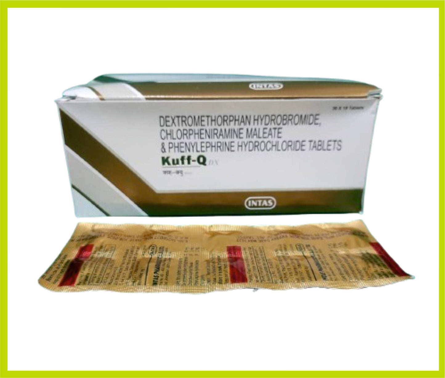 KUFF-Q DX 10 T (Combo) (Dextromethorphan Hydrobromide 5 mg + Chlorpheniramine Maleate 2 mg + Phenylephrine Hydrochloride 5 mg) by Intas