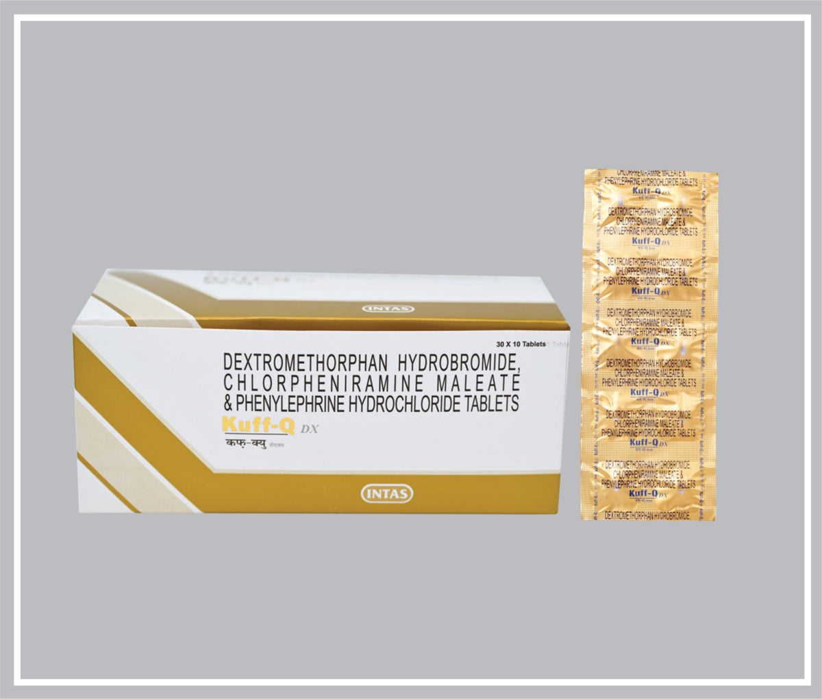 Kuff-Q Dx 10 T (Combo) (Dextromethorphan 10 Mg, Phenylephrine 5 Mg, Chlorpheniramine 2 Mg Tab) By Intas