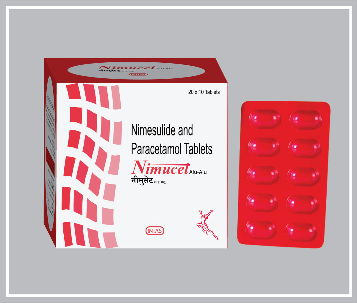 Nimucet 10 Tab( Red - Alu Alu) (Nimesulide 100Mg + Paracetamol 325Mg, Red Alu-Alu) By Intas
