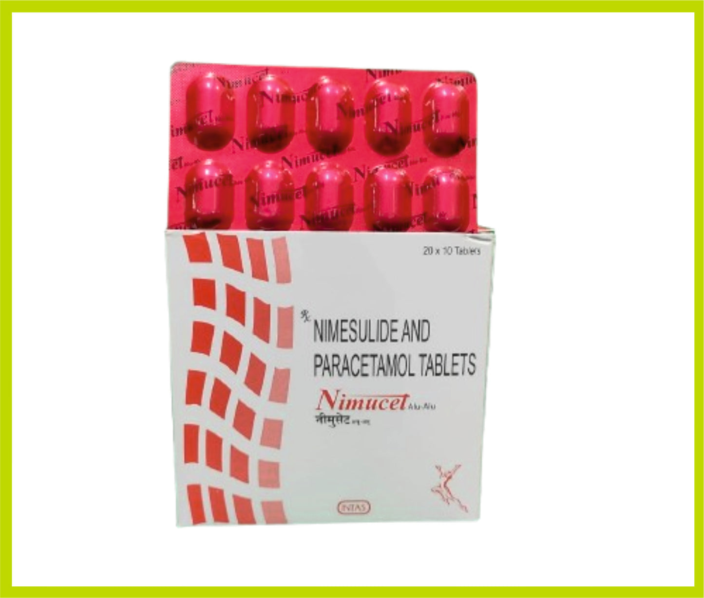 Nimucet 10 Tab( Red - Alu Alu) (Nimesulide 100 Mg, Paracetamol 325 Mg Tab) By Intas