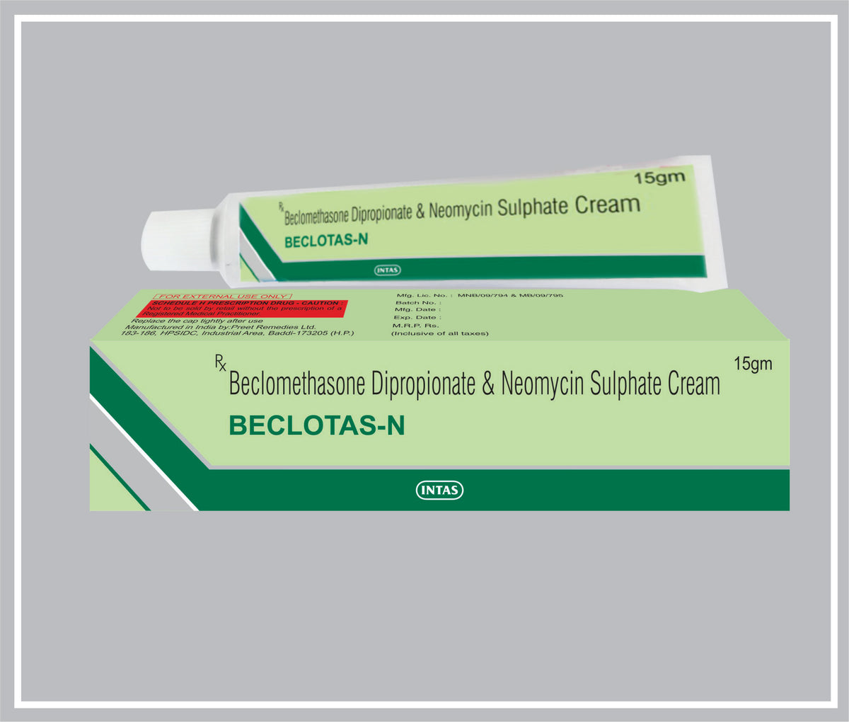 Beclotas-N 15 Gm ( Combo ) (Beclomethasone Dipropionate 0.025%, Neomycin Sulphate 0.50% Cream) By Intas