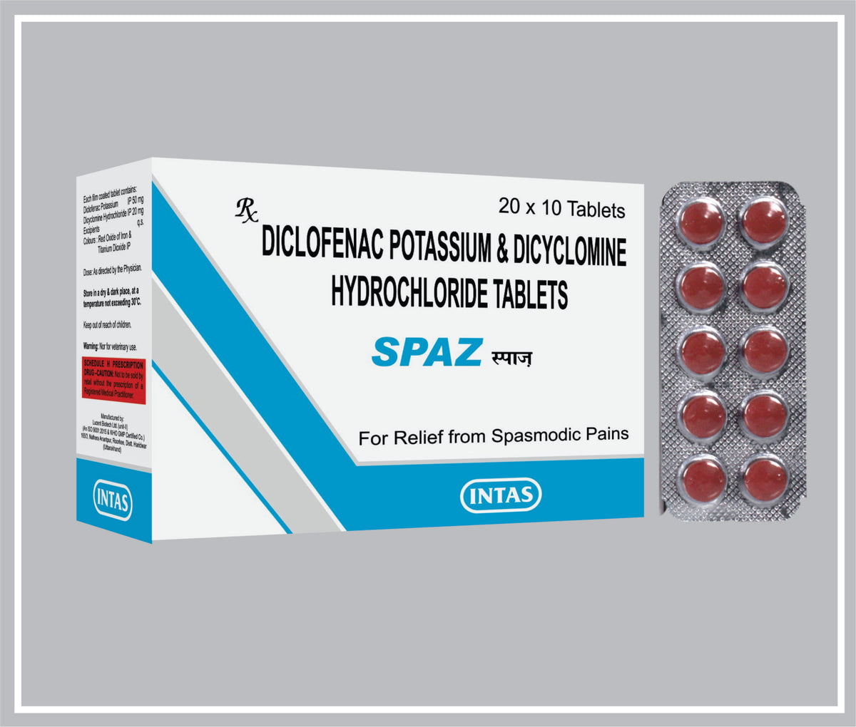 Spaz 10 Tab (Diclofenac Potassium 50 Mg, Dicyclomine 20 Mg Tab) By Intas