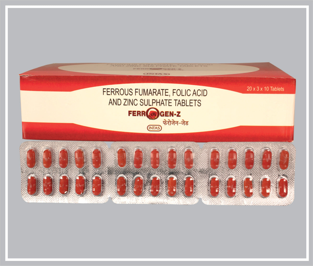 Ferrogen-Z 10 Tab (Ferrous Fumarate 152 Mg, Folic Acid 750 Mcg, Elemental Zinc 22.5 Mg Tab) By Intas
