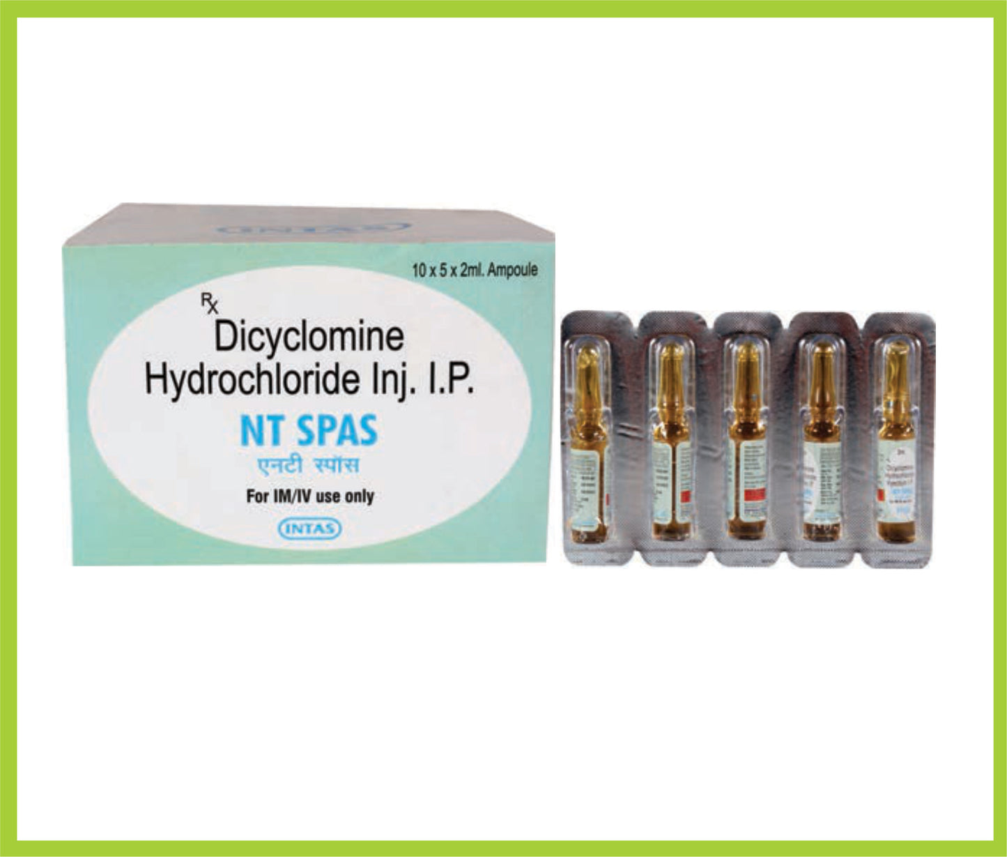 NT SPAS INJ. 2ML (Dicyclomine Hydrochloride 10 mg) by Intas