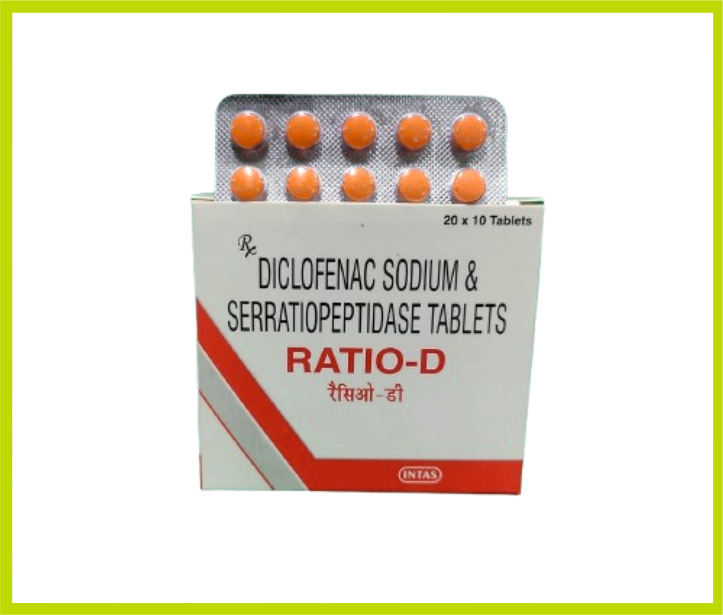 Ratio-D 10 Tab Serratiopeptidase 10 mg + Diclofenac 50 mg by Intas