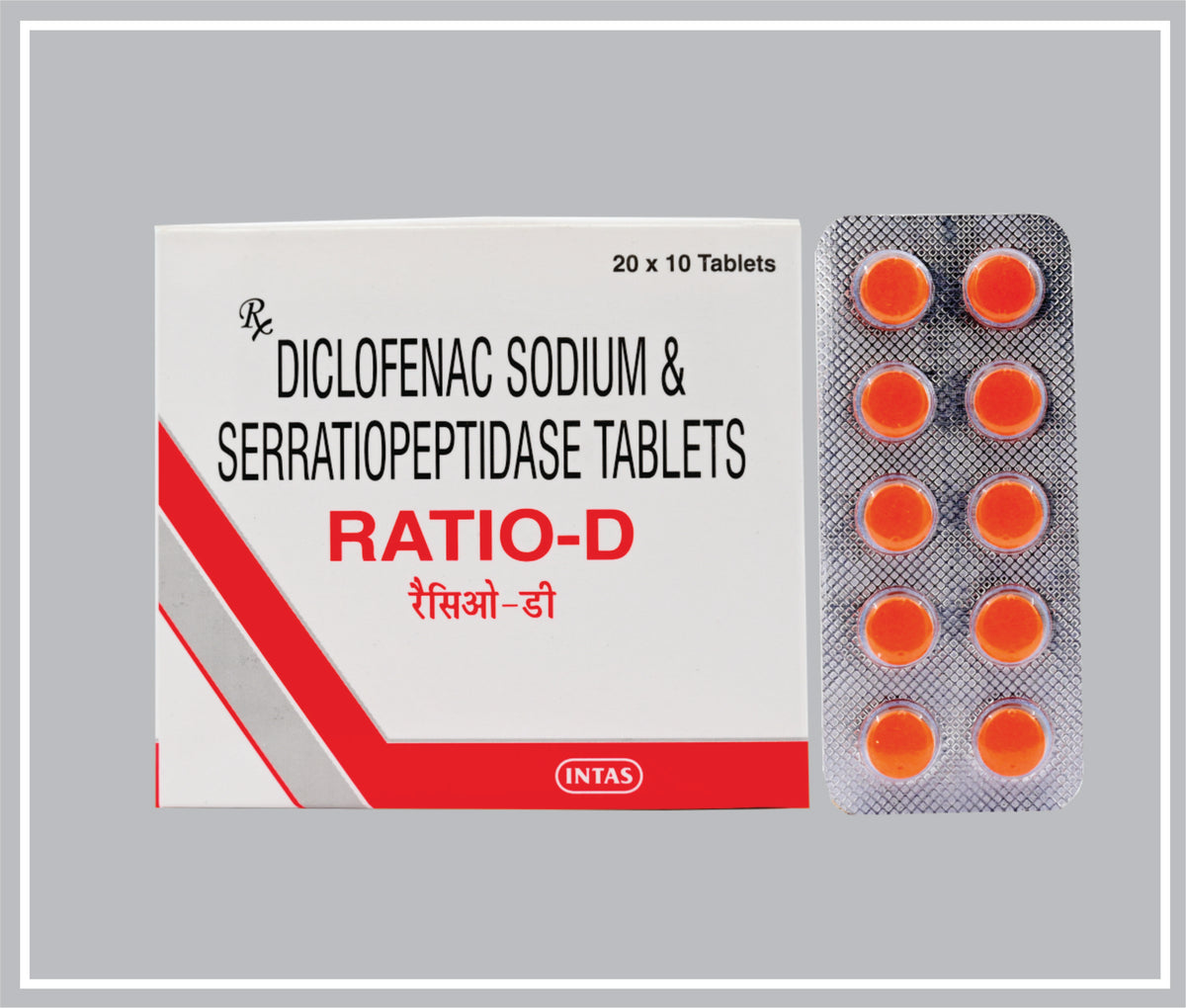 Ratio-D 10 Tab (Diclofenac Sodium 50Mg + Serratiopeptidase 10Mg ) By Intas