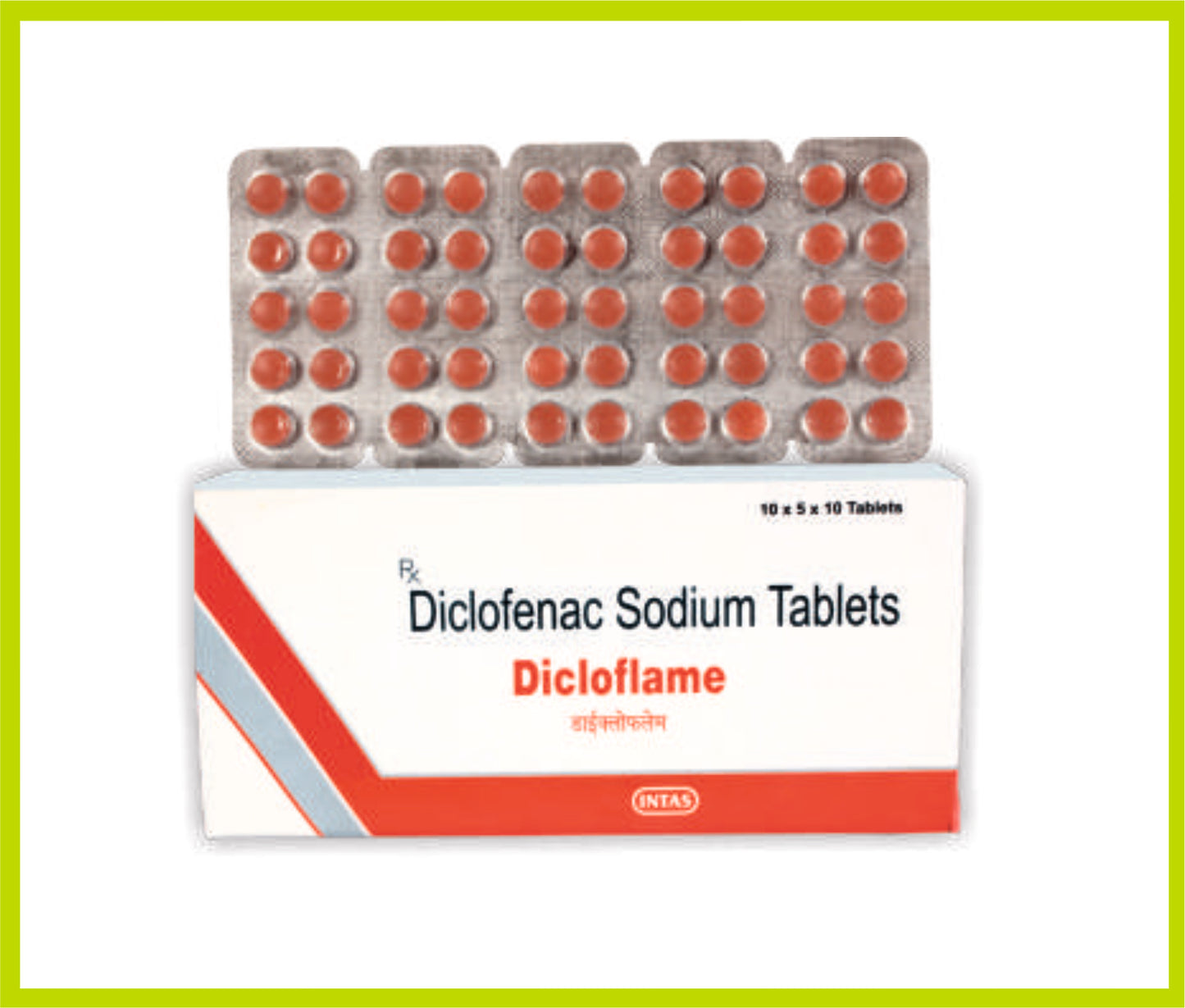 Dicloflame-50 10 Tab Diclofenac Sodium 50 mg by Intas