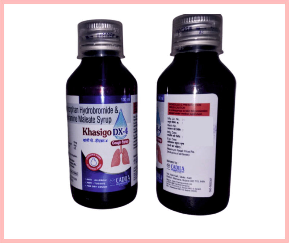 Khasigo Dx 4 100 Ml ( Dextromethorphan Hcl Ip 10 Mg & Chlorpheniramine Maleate 4 Mg ) By Cadila