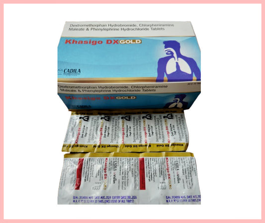 Khasigo Dx Gold Tab 30X10 T 10 T ( Dextromethorphen 10 Mg + Chlorpheniramine 2 Mg + Phenylephrine 5 Mg ) By Cadila