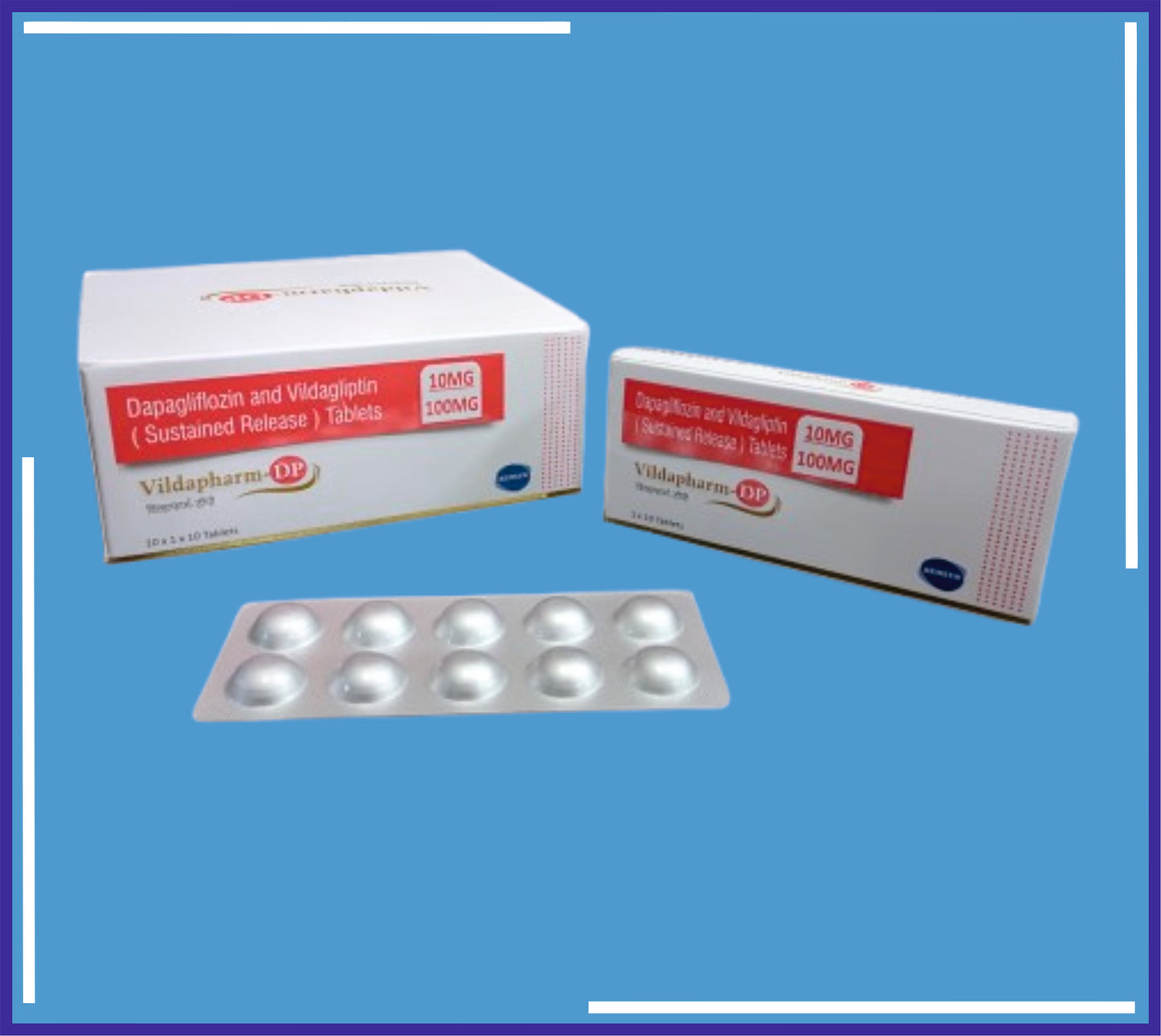 VILDAPHARM-DP TABLET 10X1X10 (Dapagliflozin 10Mg , Vildagliptin Ip 100Mg ( As Sustained Release ))by Kemsyn