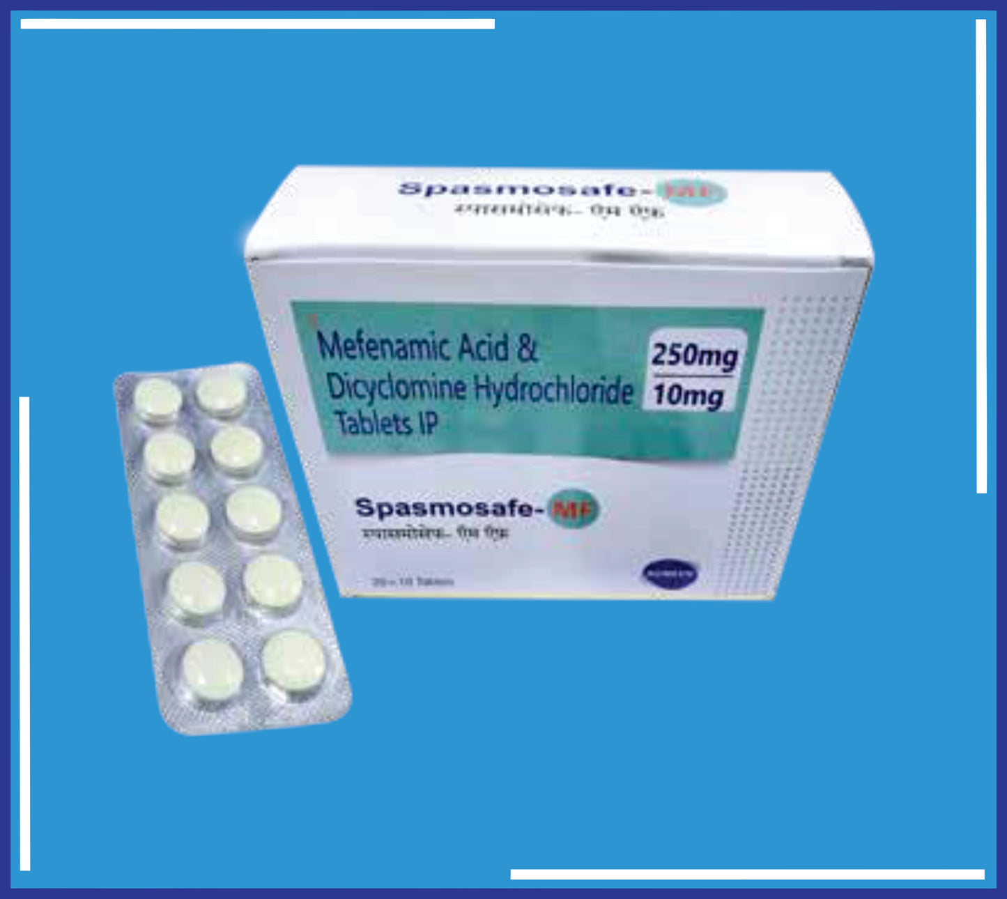 SPASMOSAFE-MF TAB (BLISTER) 20X10 (Mefenamic 250Mg + Dicyclomine Hcl 10Mg)by Kemsyn