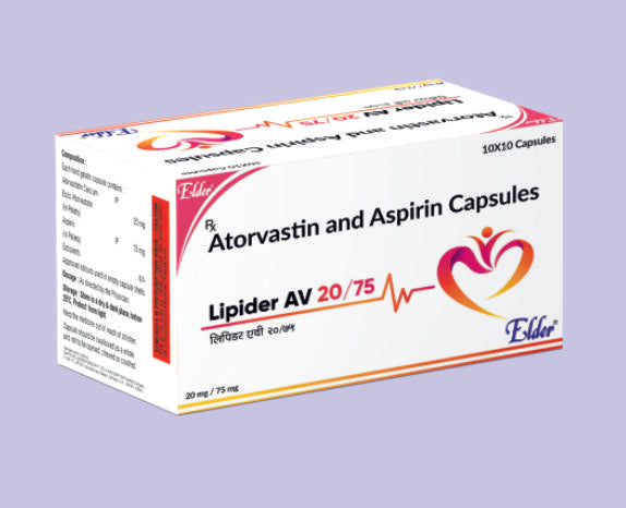 LIPIDER AV 20/75 CAPS 10'S ( Atorvastatin 20mg,Aspirin 75mg Capsules ) by Elder