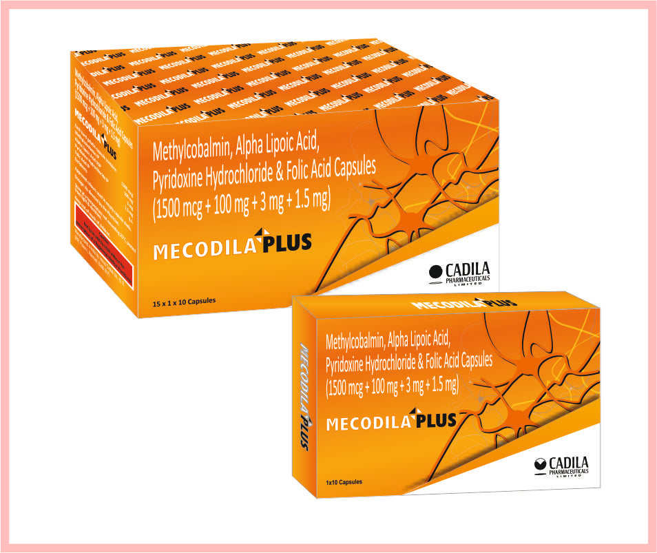 Mecodila Plus  Cap 10 C ( Methylcobalamin 1500Mcg., Alpha Lipoic Acid Usp 100Mg, Pyridoxine Hydrochloride 3 Mg ) By Cadila