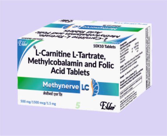 METHYNERVE LC CAPS 10'S ( L-Carnitie L-Tartrate 500mg, Methycobalamin 1500mcg, Folic Acid 1.5mg ) by Elder