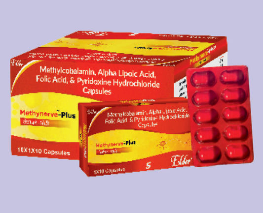 METHYNERVE PLUS CAPS 10'S ( Methycobalamin 1500mcg, Alphalopic Acid 100mg, Folic Acid 1.5mg, Pyridoxine Hcl 3 mg ) by Elder