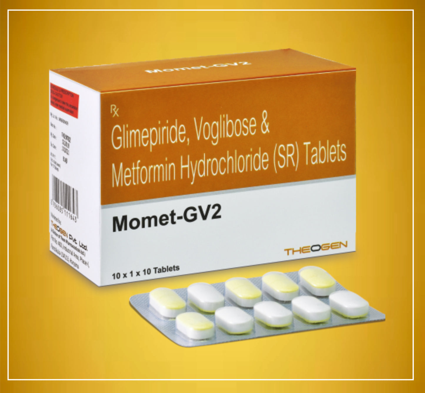 MOMET GV2 TAB 10'S ( Glimepiride (2Mg) + Metformin (500Mg) + Voglibose (0.2Mg) ) By Theon