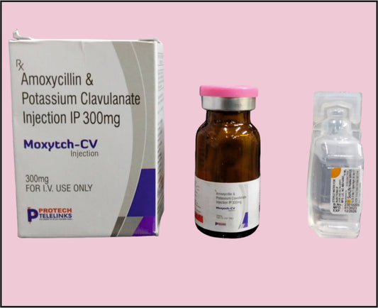 MOXYTCH-CV 300 VIAL+WFI ( Amoxycillin (250Mg) + Clavulanic Acid (50Mg) ) by Protech