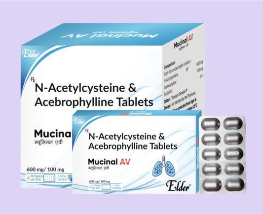 MUCINAL AV TABS (MONO) 10'S ( Acetylcysteine 600mg+Acebrophylline 100mg ) by Elder