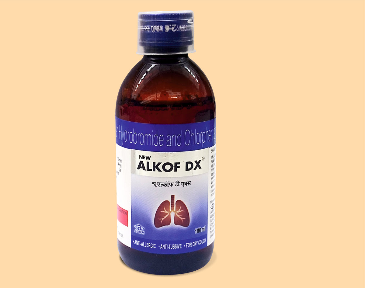 New Alkof Dx Syrup (100Ml) (100Ml) Chlorpheniramine 4 Mg, Dextromethorphan 10 Mg/5 Ml Syr By Alkem1
