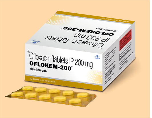 Oflokem 200 Tablets (Yellow Pvc) (10'S) 10's Ofloxacin 200 mg by Alkem1