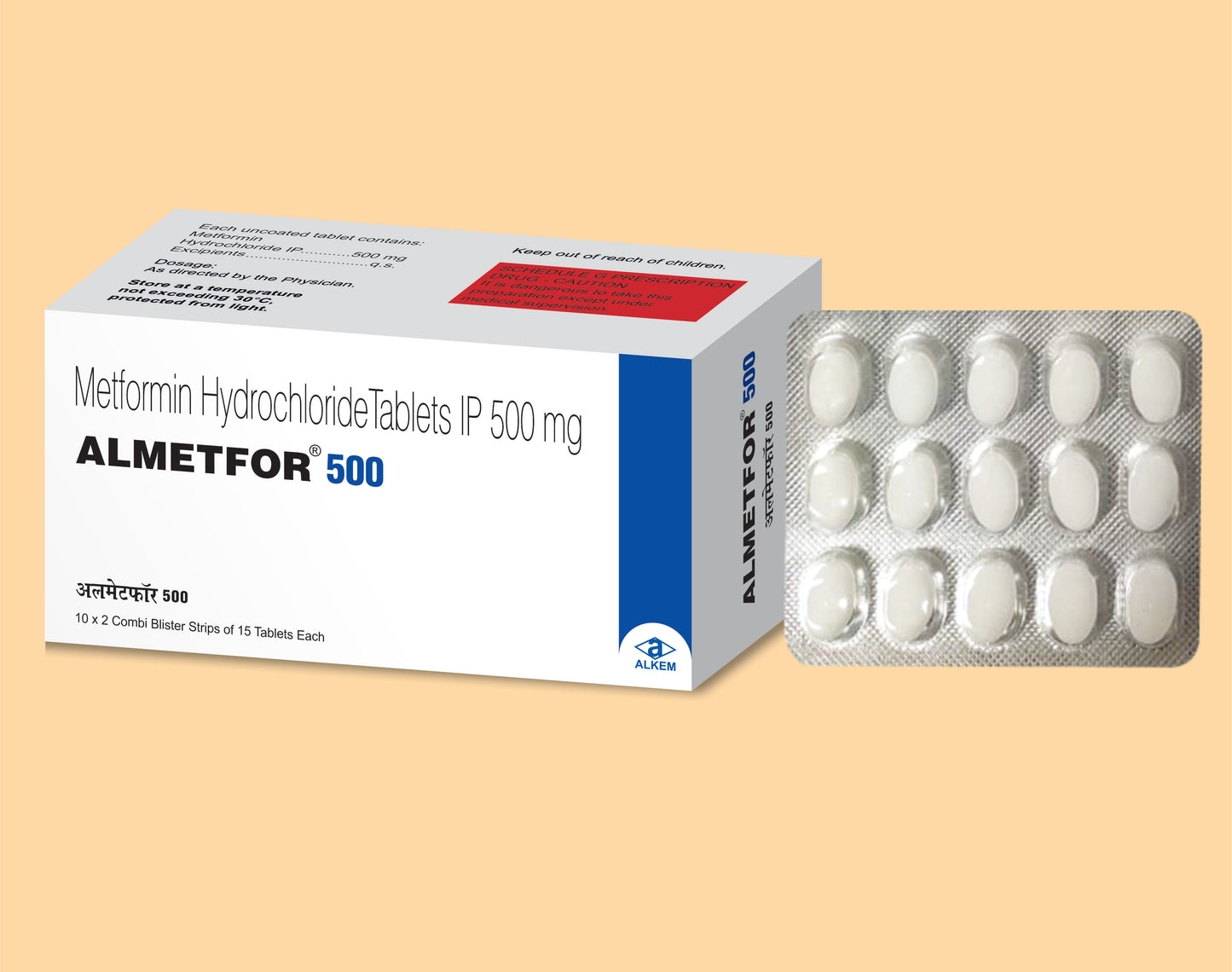 ALMETFOR 500 TABLETS (15'S) Metformin 500 mg by Alkem1