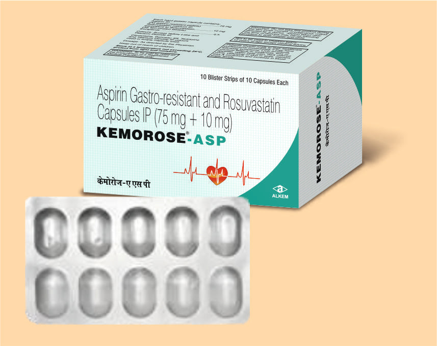 Kemorose Asp Capsules (10'S) (10'S) Rosuvastatin 10 Mg, Aspirin 75 Mg Cap By Alkem1