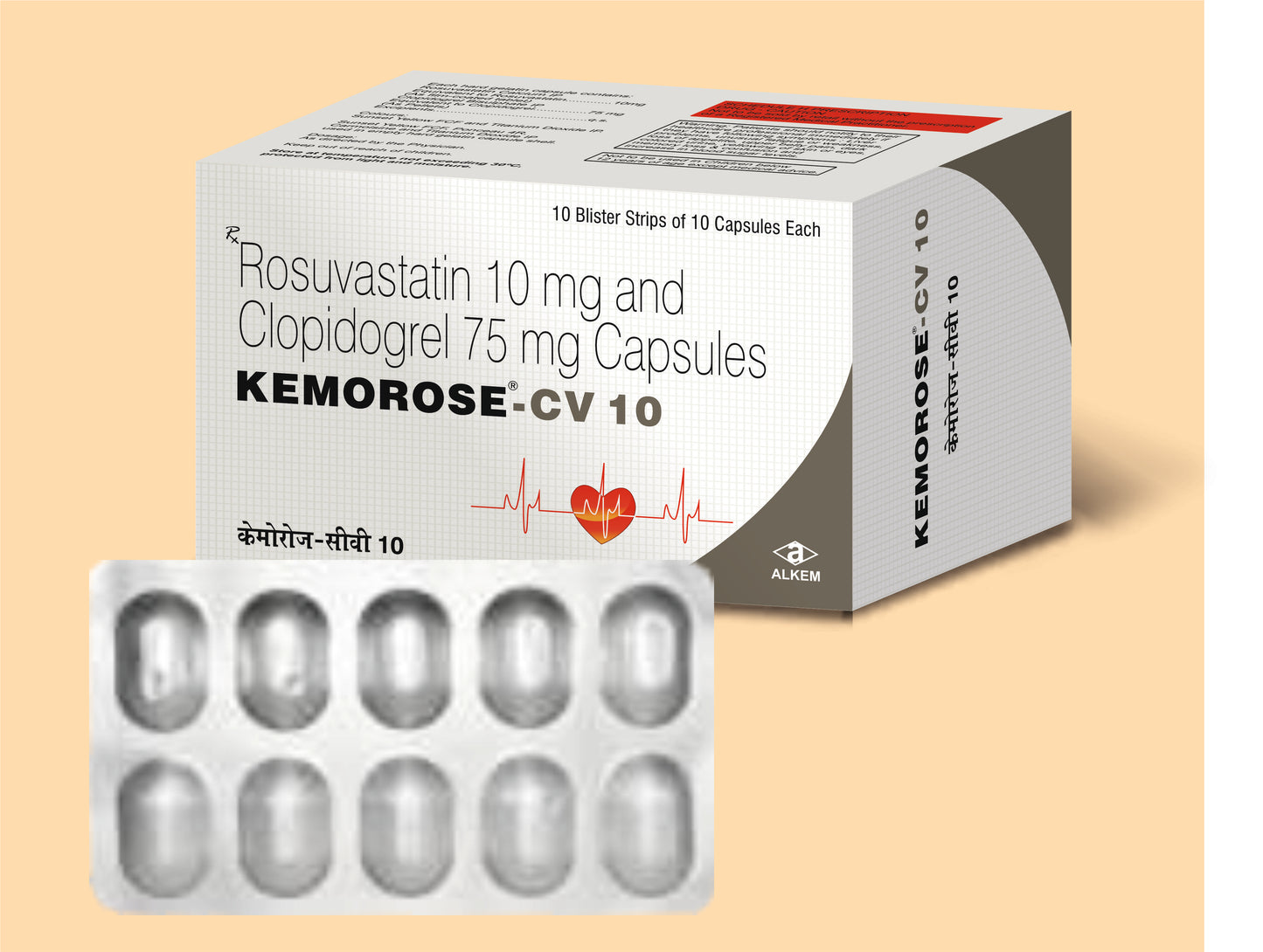 KEMOROSE CV 10 CAPSULES (10'S) (Rosuvastatin 10 mg + Clopidogrel 75 mg) by Alkem1